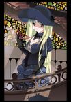  blonde_hair copyright_request elbow_gloves gloves hat lace long_hair mask solo stained_glass stairs wakaba 