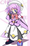  ahoge beret black_gloves blue_eyes bow bowtie brooch caro_ru_lushe elbow_gloves gem gloves hat jewelry kerykeion long_hair long_sleeves looking_at_viewer lowres lyrical_nanoha mahou_shoujo_lyrical_nanoha_strikers pink_bow pink_hair red_bow red_neckwear solo standing very_long_hair 