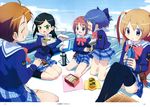  amamiya_manami artist_request bow etou_mei everyone gakuen_utopia_manabi_straight! highres inamori_mika multiple_girls obentou odori_momoha pink_bow plaid plaid_skirt school_uniform seiou_gakuen_school_uniform skirt thighhighs uehara_mutsuki 