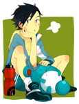  alternate_costume bad_id bad_pixiv_id black_hair bleeding blood bottle gen_2_pokemon gold_(pokemon) green_background mangoshake marill pokemon pokemon_(creature) pokemon_(game) pokemon_hgss sitting tired yellow_eyes 