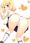  ass blonde_hair blush from_behind hairband heart kise_yayoi looking_back nanairogaoka_middle_school_uniform open_mouth panties precure saki_chisuzu school_uniform short_hair skirt smile_precure! solo underwear white_hairband yellow_eyes 