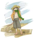  aogami barefeet barefoot clothing hair hat male mammal mouse paws rodent scarf solo text yellow_eyes 