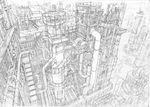  astg bad_id bad_pixiv_id distillation_column factory greyscale highres industrial monochrome no_humans original perspective pipes railing refinery scenery sketch stairs traditional_media 