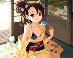  animal_ears bikini catgirl cleavage h2so4 ice_cream japanese_clothes original swimsuit tail yukata 