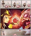  apple arrow ashe_(league_of_legends) beancurd boots bow_(weapon) cape comic food fruit gameplay_mechanics highres hood kog'maw league_of_legends long_hair meme thigh_boots thighhighs troll_face weapon white_hair 