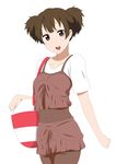  bag brown_eyes brown_hair casual face highres ikari_manatsu k-on! looking_at_viewer short_hair short_twintails simple_background solo suzuki_jun twintails white_background 