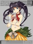  bad_id bad_pixiv_id bandages bare_shoulders black_hair blue_eyes groin kuzu_kow long_hair looking_at_viewer midriff monk_(sekaiju) mouth_hold navel no_panties sekaiju_no_meikyuu sekaiju_no_meikyuu_3 solo twintails 
