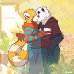  couple duo gay hoodie jeans kissing male mammal panda red_panda stripes super-tuler tairu tavi undressing 