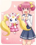  bad_id bad_pixiv_id blonde_hair blue_eyes bow bowtie candy_(smile_precure!) cure_candy double_bun hair_bow hoshizora_miyuki long_hair magical_girl nanairogaoka_middle_school_uniform necktie pink_background pink_bow pink_eyes pink_hair pink_neckwear pink_skirt precure ribbon school_uniform short_hair skirt smile smile_precure! tiara twintails yuyuzuki_(yume_usagi) 