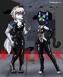  blue_hair bodysuit breasts canine cat catsuit cellphone cleavage clothed clothing eyewear feline female goggles gun hair jacket latex mammal muzzle outside phone ranged_weapon rubber sci-fi siamese skinsuit snout stars terdburgler weapon wolf 