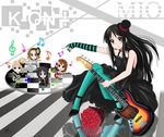  akiyama_mio alternate_hairstyle bass_guitar black_dress black_eyes black_hair blush breasts don't_say_&quot;lazy&quot; dress drum guitar hat hime_cut hirasawa_yui instrument k-on! keytar kotobuki_tsumugi large_breasts long_hair nihility pantyhose sitting tainaka_ritsu top_hat 