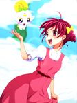  bow candy_(smile_precure!) creature hair_bow happy hoshizora_miyuki keito_(kandnext) pink_eyes pink_hair precure short_hair side_ponytail skirt smile_precure! 