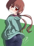  a_channel ass blush brown_eyes brown_hair denim glasses hands_in_pockets hood hoodie jeans looking_back naitou_kouse pants solo sweatdrop tennouji_nagisa twintails 