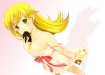  airunion bakemonogatari bare_shoulders blonde_hair doughnut dress eating fang food long_hair mister_donut monogatari_(series) oshino_shinobu pastry_box pointy_ears pon_de_lion ribbon solo strap_slip yellow_eyes 