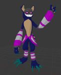  3d_(artwork) ambiguous_gender black_sclera blue_fur canine clothing digital_media_(artwork) floppy_ears fur gallil kova_(gallil) leg_warmers legwear mammal mask monster mostly_nude pointing smile stripe teeth 