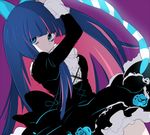  black_dress blue_eyes bow dress frills gothic_lolita hair_bow lolita_fashion long_hair machiko_(beard) multicolored_hair panty_&amp;_stocking_with_garterbelt solo stocking_(psg) two-tone_hair 