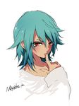  aqua_hair bad_id bad_pixiv_id character_name inazuma_eleven_(series) inazuma_eleven_go kariya_masaki male_focus matarou_(genkai_toppa) orange_eyes simple_background solo upper_body white_background 