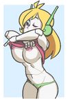  areola big_breasts blonde_hair blush breasts cave_story curly_brace female hair machine mechanical navel nipples noill one_eye_closed one_eyes_closed panties robot solo under_boob underwear undressing video_games 