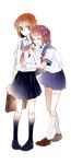  amami_haruka brown_eyes brown_hair food hagiwara_yukiho highres ice_cream idolmaster idolmaster_(classic) multiple_girls school_uniform serafuku skirt tadano_kagekichi 