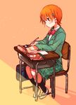  aguri_(aguri0406-aoi) bag desk inami_mahiru orange_eyes orange_hair school_desk school_uniform short_hair solo working!! 