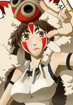  \m/ azuman brown_eyes brown_hair earrings facepaint fur jewelry lipstick makeup mask mononoke_hime necklace san solo 