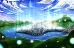  blastbeat cloud commentary_request corpse death grey_skin lake light_particles male_focus mountain muscle nature solo toguro_otouto yuu_yuu_hakusho 