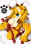  anthro big_breasts blue_eyes blush breasts canine cute dragoon86 female flower fox fur looking_at_viewer mammal nude paws perky_ears red ribbons smile solo yellow_fur 