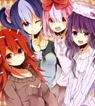  bad_id bad_pixiv_id blue_eyes blue_hair flaky giggles happy_tree_friends hat jewelry lammy long_hair multicolored_hair multiple_girls necklace one_eye_closed personification petunia pink_eyes pink_hair purple_eyes purple_hair red_eyes red_hair ribbon smile sweater tororo_imo_(asdf6789) 