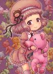  amatsuka_sakura baby_princess bad_id bad_pixiv_id brown_eyes brown_hair child dress hat hyakuichi short_hair smile solo stuffed_animal stuffed_toy teddy_bear 