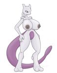  angelthecatgirl big_breasts breasts female legendary_pok&#233;mon mewtwo nintendo nipples nude plain_background pok&#233;mon pok&eacute;mon purple_eyes solo standing video_games white_background 