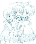  aoki_reika blush group_hug hino_akane_(smile_precure!) hug long_hair midorikawa_nao monochrome multiple_girls ponytail precure sanpachishiki_(gyokusai-jima) school_uniform skirt sleeves_rolled_up smile smile_precure! 