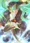  arms_up bad_id bad_pixiv_id barefoot elbow_gloves floating_hair gloves green_eyes green_hair hatsune_miku hatsune_miku_(append) long_hair solo thighhighs twintails uniskie very_long_hair vocaloid vocaloid_append 