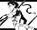  ahoge armor fate/zero fate_(series) gae_buidhe gae_dearg greyscale highres lancer_(fate/zero) letterboxed male_focus monochrome polearm solo spear uousa-ou weapon white_background 