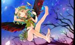  bad_id bad_pixiv_id barefoot blonde_hair dutch_angle feet flying hat navel original pointy_ears soles solo toes tree virus_(obsession) wings yellow_eyes 