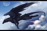  cloud dragon flying konshin moon no_humans pixiv_fantasia pixiv_fantasia_sword_regalia sky solo star tail wings 