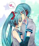  1girl aqua_eyes aqua_hair bad_id bad_pixiv_id closed_eyes detached_sleeves genderswap genderswap_(ftm) hatsune_miku hatsune_mikuo headset heart long_hair necktie ruka192 twintails vocaloid 