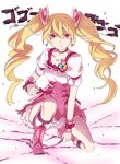  bad_id bad_pixiv_id blonde_hair boots bow choker cure_peach earrings fresh_precure! hair_ornament heart heart_hair_ornament jewelry knee_boots long_hair looking_at_viewer magical_girl minatsuki_randoseru momozono_love one_knee pink_bow pink_choker pink_eyes pink_footwear precure solo twintails wrist_cuffs 