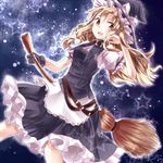  belt blonde_hair blush broom dress gloves hat kirisame_marisa long_hair miyakure open_mouth solo space star touhou witch_hat yellow_eyes 