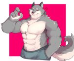  2019 abs absurd_res anthro biceps canid canine canis clothing digital_media_(artwork) fur hi_res kororoman male mammal muscular muscular_male pecs wolf 