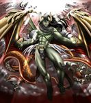  armor artist_request black_hair demon highres horns monster_boy muscle skull smile tentacle white_eyes wings 