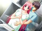  :&lt; bishop bishop_(company) breasts faceless faceless_male kitchen large_breasts long_hair pregnant red_hair 
