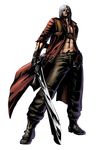  abs absurdres capcom dante dante_(devil_may_cry) devil_may_cry gloves highres male male_focus marvel marvel_vs._capcom marvel_vs_capcom mori_toshiaki muscle official_art rebellion_(sword) shinkiro skull sword trench_coat weapon white_hair 