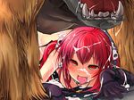  ahegao artist_request bestiality blush chains character_request doggystyle hair_ornament highres kneeling long_hair morisoba_icchou nude open_mouth rape red_eyes red_hair saliva sex thighhighs tongue tongue_out top-down_bottom-up twintails vaginal 