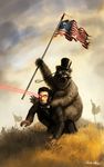  abraham_lincoln absurdres all_fours battlefield bear epic eye_beam facial_hair flag hat highres laser matthew_mckeown monocle mustache role_reversal top_hat what 