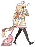  ahoge blonde_hair brown_eyes casual futaba_anzu idolmaster idolmaster_cinderella_girls long_hair mizumi_(artist) mizusu_(artist) thighhighs tired twintails very_long_hair 