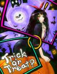  1girl ass blush_stickers bow broom candy cat food funakura halloween jack-o'-lantern kiki lollipop majo_no_takkyuubin moon solo trick_or_treat 
