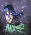 akerohoshi blue_hair crystal dress furude_rika green_dress higurashi_no_naku_koro_ni holding long_hair profile solo 