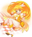  blonde_hair blush boots bow brown_choker choker cure_peace dark_nyanko double_v earrings electricity eyelashes hair_flaps hair_ornament jewelry kise_yayoi long_hair magical_girl no_panties ponytail precure skirt smile_precure! solo tears v wavy_mouth wrist_cuffs yellow yellow_bow yellow_eyes yellow_skirt 