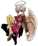  angel angel_wings bad_id bad_pixiv_id boots brown_eyes dragon_quest dragon_quest_ix halo hero_(dq9) male_focus solo white_hair wings zakki 