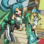  2girls absurdres blonde_haie blonde_hair blue_eyes blue_hair crossover gum_(jsr) hatsune_miku helmet highres in-line_skates inline_skates jet_set_radio jet_set_radio_future multiple_girls roller_blades roller_skates sega skates vocaloid yellow_eyes 